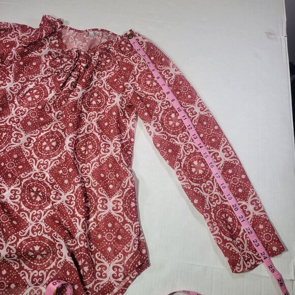 SoTeer Red & White Patterned Long Sleeve Tunic Peasant Blouse Size S - Picture 8 of 8